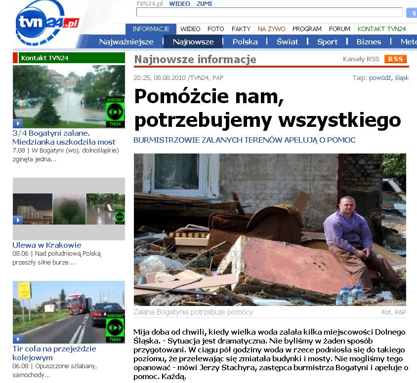 Rozpaczliwe prośby – Pomóżcie nam, potrzebujemy wszystkiego Pomóżcie nam, potrzebujemy wszystkiego Mija doba od chwili, kiedy wielka woda zalała kilka miejscowości Dolnego Śląska. – Sytuacja jest dramatyczna. Nie byliśmy w żaden sposób przygotowani. W ciągu pół godziny...