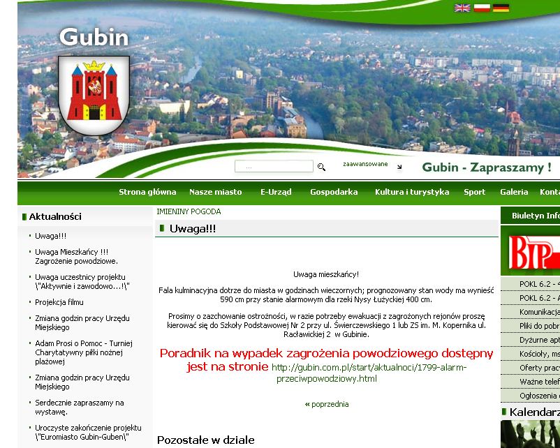Gubin – Nysa przelała się przez wały Gubin: woda przelała się przez wały Fala kulminacyjna na Nysie Łużyckiej dotarła do Gubina w Lubuskiem. Rzeka w dwóch miejscach przelała się przez zabezpieczenie wałów. Zalanych zostało dziewięć ulic, ale...