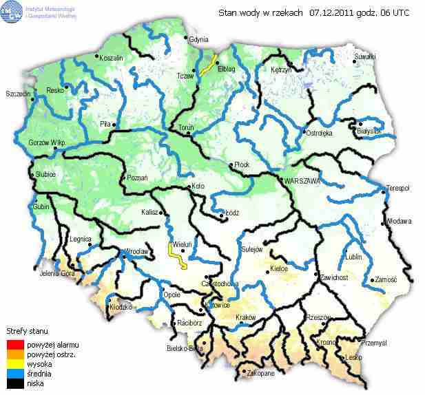 Ocena aktualnej i prognozowanej sytuacji hydrologicznej Mapa i opis zjawisk lodowych opracowane są na podstawie informacji uzyskanej od obserwatora wodowskazowego IMGW-PIB o formie zlodzenia w rejonie wodowskazu z godz. 07:00...